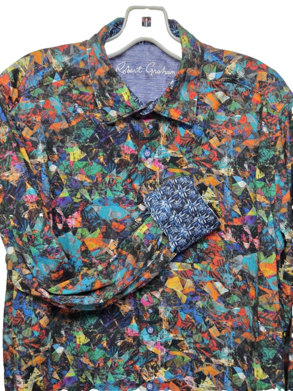 Robert Graham Flip Cuff Button Down Shirt Mens L Colorful Mosaic Art Statement